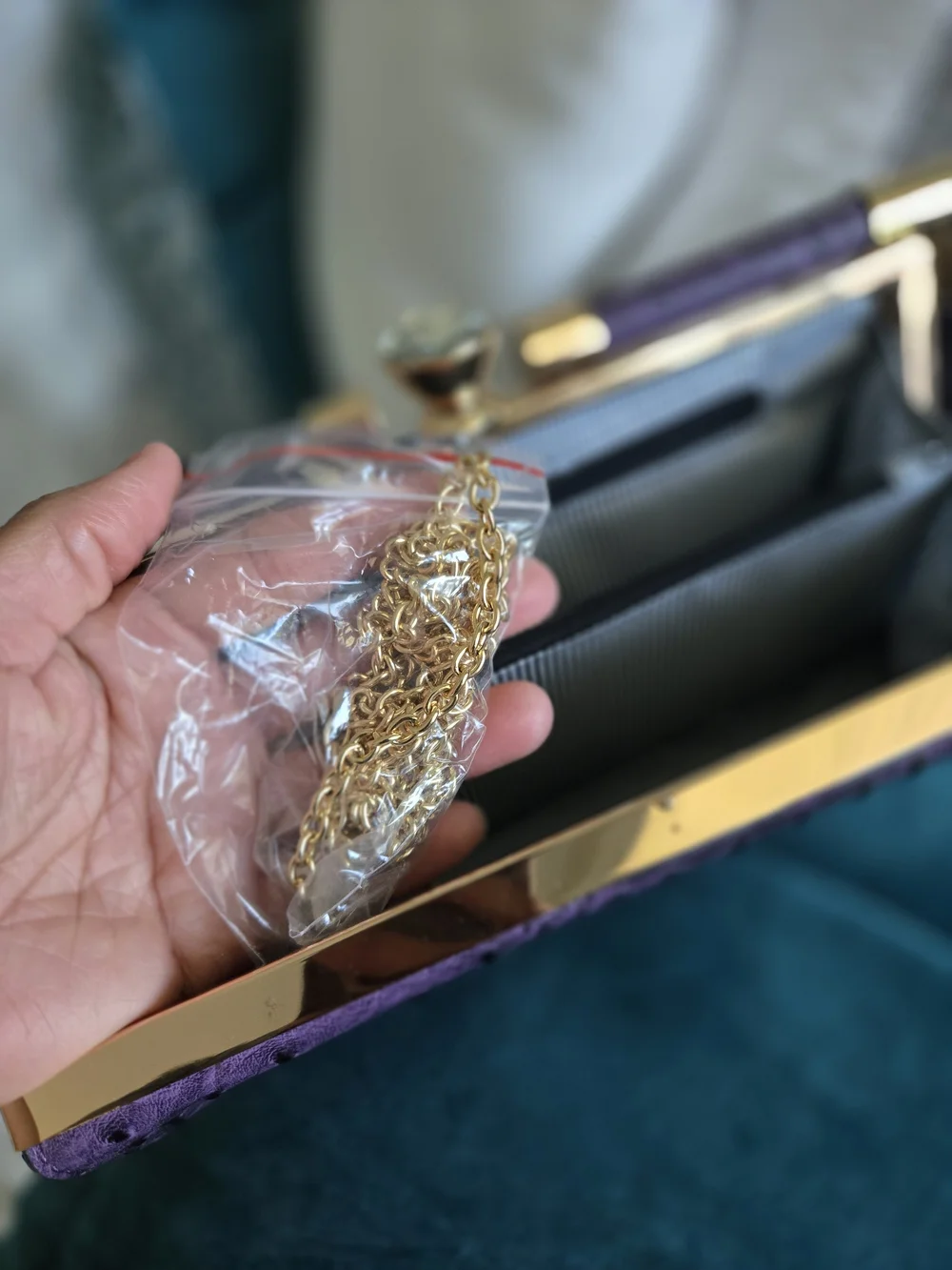 Elegant Purple Faux-Ostrich Frame Clutch